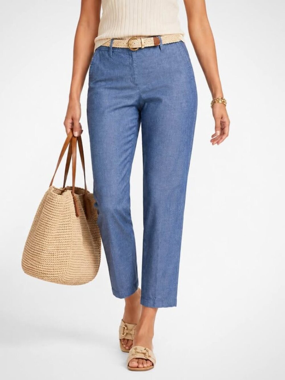 Talbots Girlfriend Cornflower Blue Chambray Relaxed Leg Cotton Chino [size 10p]